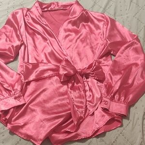 Elegant Pink Satin Wrap Shirt